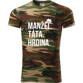 Pánské tričko Manžel táta hrdina - Army CAMOUFLAGE - XS ( Hnědý maskáč )