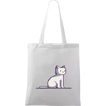 Kočka bílá pixel - Taška bavlněná - 42 x 38 cm ( Bílá )