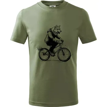Chlapecké oblečení Vlk na kole - Tričko dětské bavlněné - 104-110cm / 3-4 roky ( Khaki )