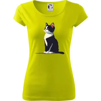 Mourovatá kočka pixel - Dámské triko Pure - S ( Limetková )