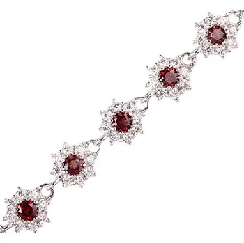 Náramek granát - stříbrný náramek - květina (4071Z) povrchová úprava: rhodiované