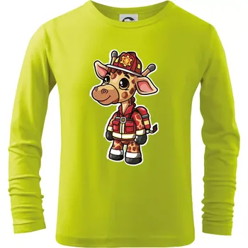 Chlapecké tričko Malý hasič - žirafa - Triko dětské Long Sleeve - 158 cm/12 let ( Limetková )