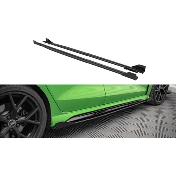 PC tuning Audi RS3 8Y, "Street Pro" difuzory pod boční prahy s křidélky, plast ABS bez povrchové úpravy, Sedan, s červenou linkou, Maxton design