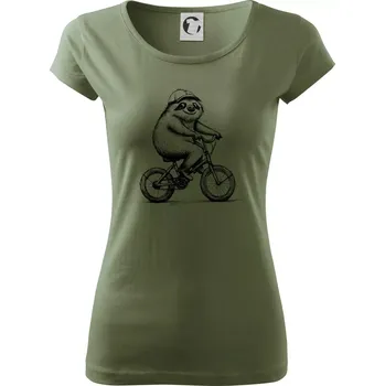 Dámské tričko Lenochod na kole - Dámské triko Pure - S ( Khaki )