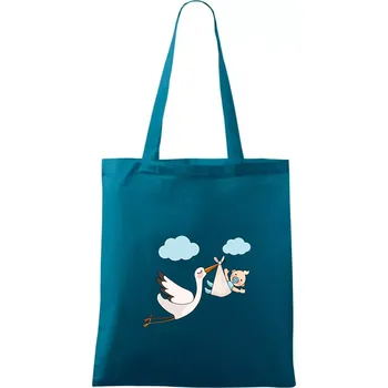 Čáp čekáme miminko - kluk - Taška bavlněná - 42 x 38 cm ( Petrolejová )