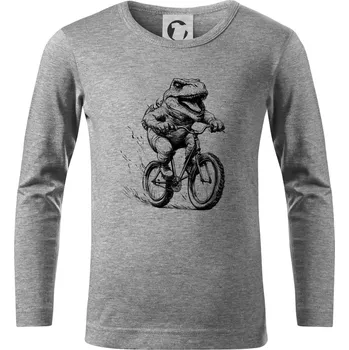 Chlapecké tričko Naštvaný Dinosaurus na kole - Triko dětské Long Sleeve - 122 cm/6 let ( Tmavě šedý melír )