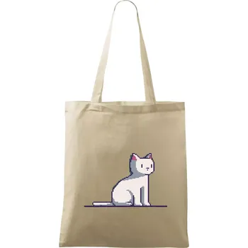 Nákupní taška Kočka bílá pixel - Taška bavlněná - 42 x 38 cm ( Naturální )