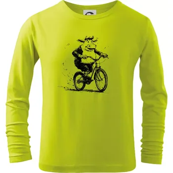 Dětská móda Tlustá kráva na kole - Triko dětské Long Sleeve - 122 cm/6 let ( Limetková )