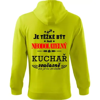 Pánská mikina Je těžké být neodolatelný kuchař - Mikina s kapucí na zip trendy zipper - L ( Limetková )