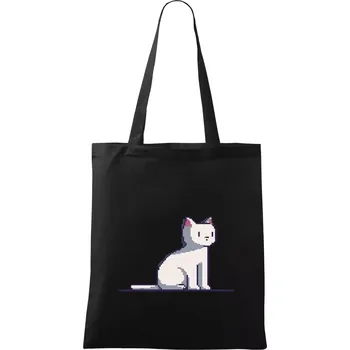 Nákupní taška Kočka bílá pixel - Taška bavlněná - 42 x 38 cm ( Černá )