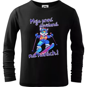 Chlapecké tričko Moje první dovolená na horách modrá liška - Triko dětské Long Sleeve - 122 cm/6 let ( Černá )