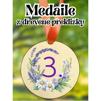 Medaile - dřevěná s potiskem, 3. květiny , 8 cm, 1 ks