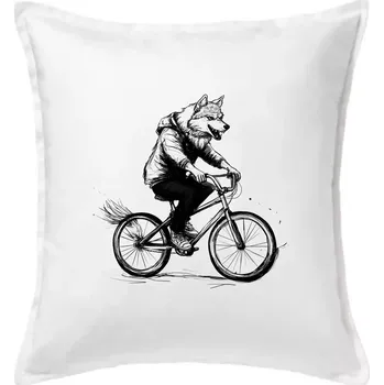Polštář Vlk na kole - Polštář 50x50 - 50x50 - Pouze potah ( Bílá )