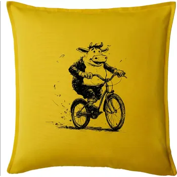 Polštář Tlustá kráva na kole - Polštář 50x50 - 50x50 - Pouze potah ( Žlutá )