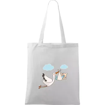 Čáp čekáme miminko - kluk - Taška bavlněná - 42 x 38 cm ( Bílá )