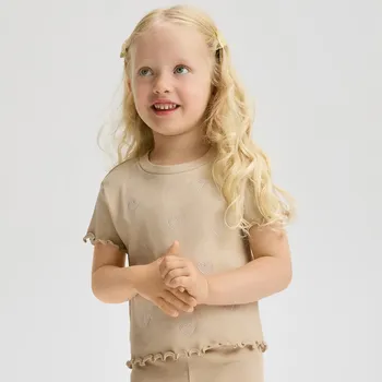 Dívčí tričko Reserved - Tričko z žebrovaného úpletu s výšivkou - béžová - 546FT-08X - 546FT-08X-92