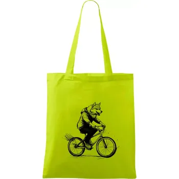 Vlk na kole - Taška bavlněná - 42 x 38 cm ( Limetková )