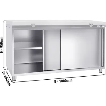 Kuchyňská skříňka G.Gastro Stainless Steel Hinged-Door Work Cabinet + Cutting Board (White, 40 mm) PREMIUM – 1800x600x910 mm - Shelf load 70 kg