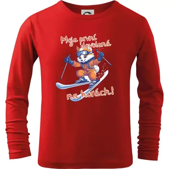 Chlapecké tričko Moje první dovolená na horách oranžová liška - Triko dětské Long Sleeve - 122 cm/6 let ( Červená )