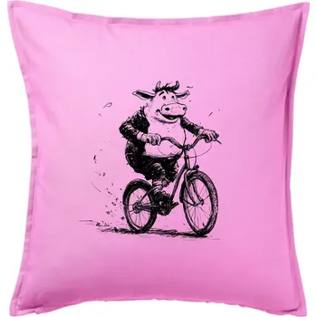 Polštář Tlustá kráva na kole - Polštář 50x50 - 50x50 - Pouze potah ( Růžová )