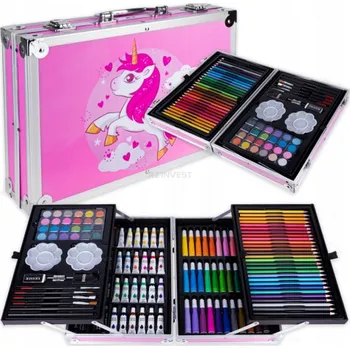 Výtvarná sada R2Invest Sada na malování v kufříku UNICORN růžový 145ks