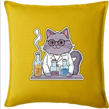 Polštář Kočka chemik - Polštář 50x50 - 50x50 - Pouze potah ( Žlutá )