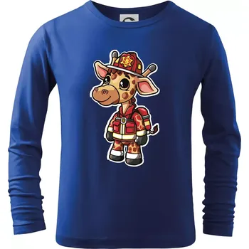 Chlapecké tričko Malý hasič - žirafa - Triko dětské Long Sleeve - 122 cm/6 let ( Královská modrá )