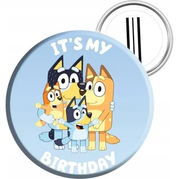 Party dekorace Amscan Připínáček Its My Birthday Bluey 55 mm modrý