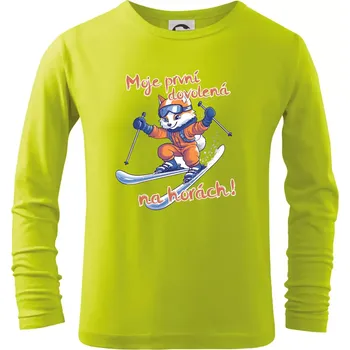 Dětská móda Moje první dovolená na horách oranžová liška - Triko dětské Long Sleeve - 122 cm/6 let ( Limetková )