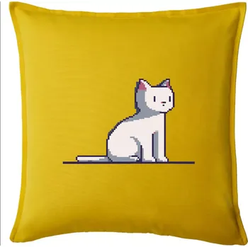 Polštář Kočka bílá pixel - Polštář 50x50 - 50x50 - Pouze potah ( Žlutá )
