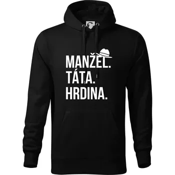 Pánská mikina Manžel táta hrdina - Mikina pánská Cape s kapucí - 5XL ( Černá )