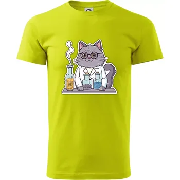 Kočka chemik - Klasické pánské triko vyšší gramáže - M ( Limetková )