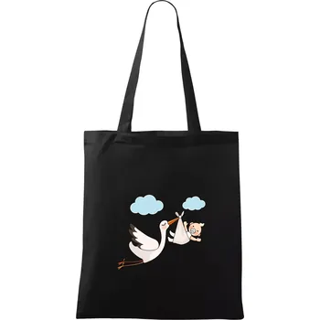 Nákupní taška Čáp čekáme miminko - neutrální - Taška bavlněná - 42 x 38 cm ( Černá )