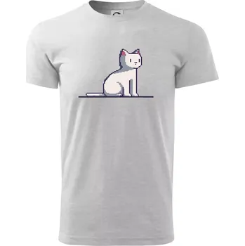 Kočka bílá pixel - Triko extra velké (5-8XL) - 7XL ( Světlešedý Melír )