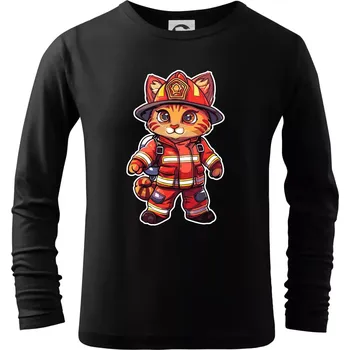 Malý hasič - kocour - Triko dětské Long Sleeve - 158 cm/12 let ( Černá )
