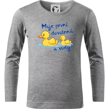 Chlapecké tričko Moje první dovolená u vody - kluk - Triko dětské Long Sleeve - 122 cm/6 let ( Tmavě šedý melír )