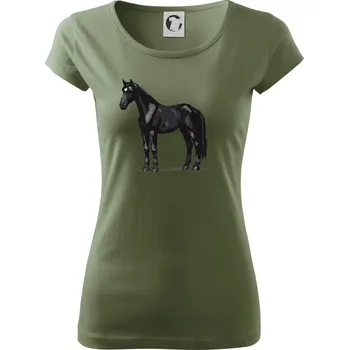 Dámské tričko Černý kůň pixel - Dámské triko Pure - XL ( Khaki )