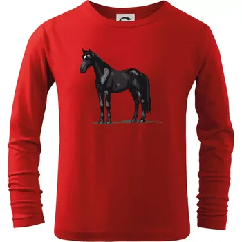 Chlapecké tričko Černý kůň pixel - Triko dětské Long Sleeve - 122 cm/6 let ( Červená )