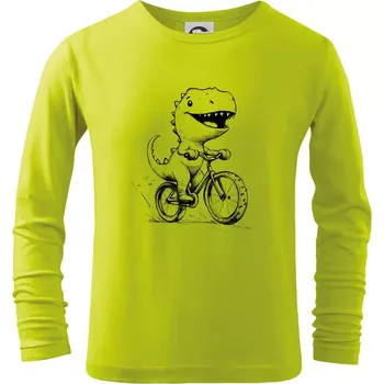 Dětská móda Roztomilý Dinosaurus na kole - Triko dětské Long Sleeve - 122 cm/6 let ( Limetková )