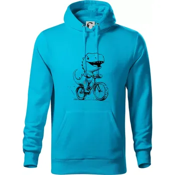 Pánská mikina Roztomilý Dinosaurus na kole - Mikina pánská Cape s kapucí - 5XL ( Světlý tyrkys )