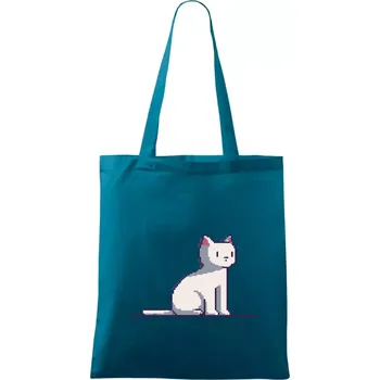 Kočka bílá pixel - Taška bavlněná - 42 x 38 cm ( Petrolejová )