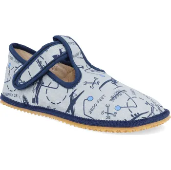 Dívčí bačkory Barefoot dětské přezůvky Beda - Playful BFN šedá letadla s pevným opatkem Velikost: 24