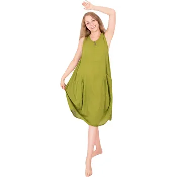 Dámské šaty Limetkově zelené letní balónové šaty bez vzoru Kwanjai Lime Green, Sittar UNI - POSLEDNÍ KUS