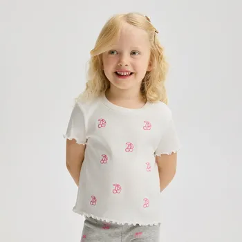 Dívčí tričko Reserved - Tričko z&nbsp;žebrovaného úpletu s&nbsp;výšivkou - krémová - 546FT-01X - 546FT-01X-110