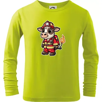 Dětská móda Malý hasič - kravička - Triko dětské Long Sleeve - 134 cm/8 let ( Limetková )