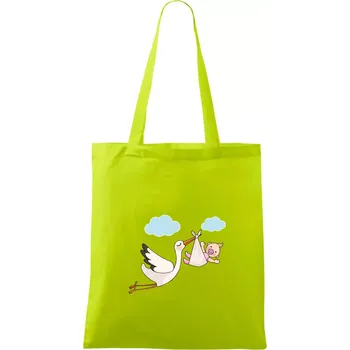 Čáp čekáme miminko - holka - Taška bavlněná - 42 x 38 cm ( Limetková )