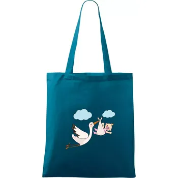 Čáp čekáme miminko - holka - Taška bavlněná - 42 x 38 cm ( Petrolejová )