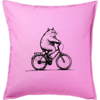 Polštář Tlustá kočka na kole - Polštář 50x50 - 50x50 - Pouze potah ( Růžová )