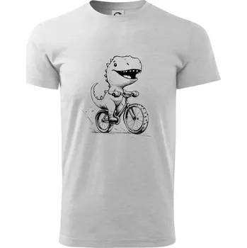 Pánské tričko Roztomilý Dinosaurus na kole - Triko extra velké (5-8XL) - 7XL ( Světlešedý Melír )