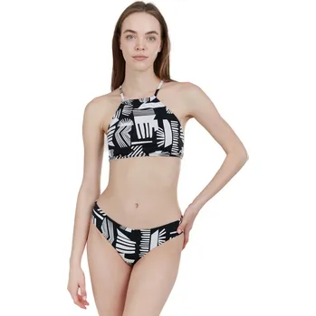 Dámské plavky Dámské plavky vrchní díl FUNDANGO-Hogg High Neck Top-899-black pattern Černá XS